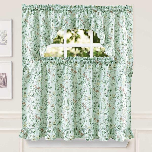 Laura Ashley(R) Wild Meadow Print Canvas Tier Curtains