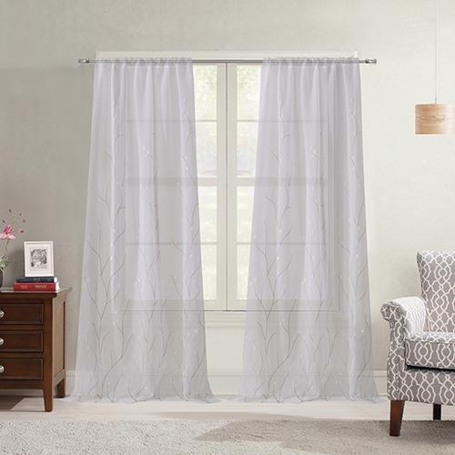 Vine Embroidered Sheer Rod Pocket Panel Curtain