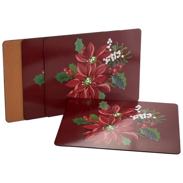 Laura Ashley(R) 4pk. Cork Back Christmas Floral Placemats