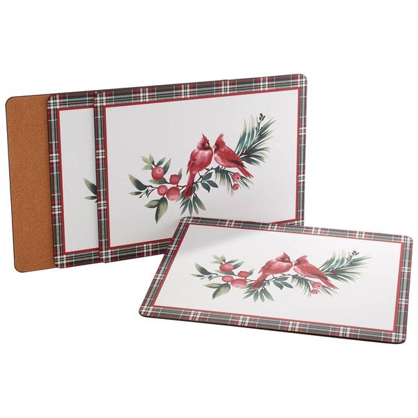 Laura Ashley(R) 4pk. Cork Back Cardinal & Tartan Placemats