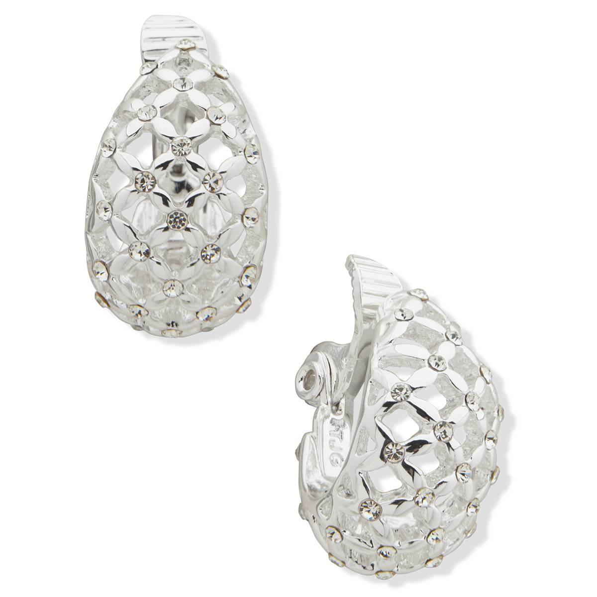 Anne Klein Silver-Tone Crystal Lattice EZ Comfort Clip Earrings