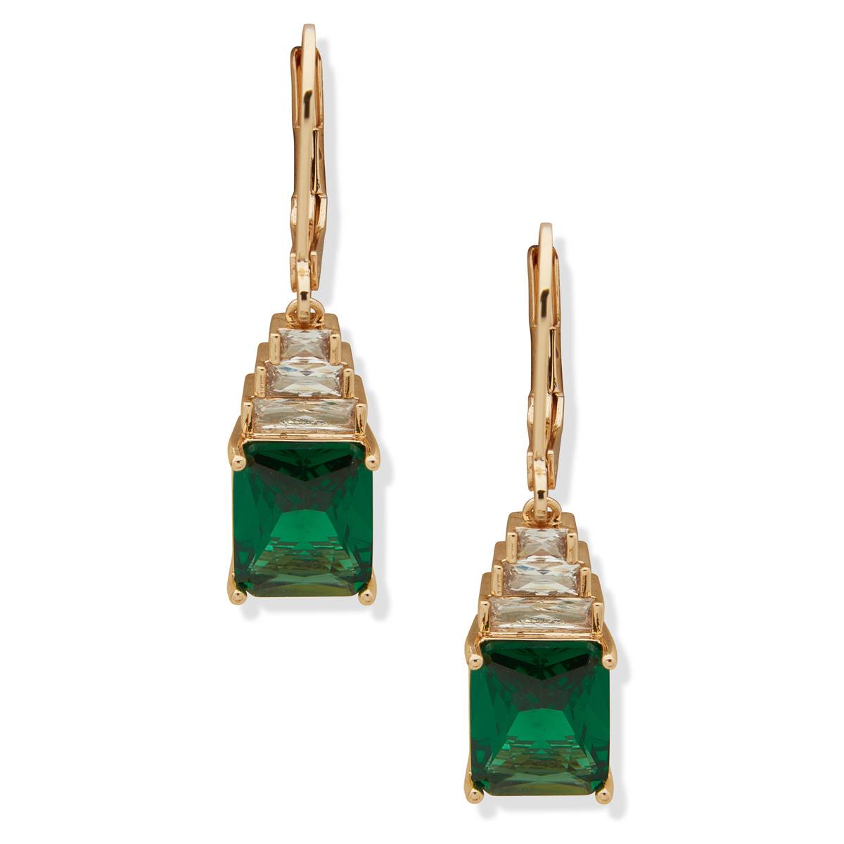 Anne Klein Gold Tone Green Crystal Drop Earrings