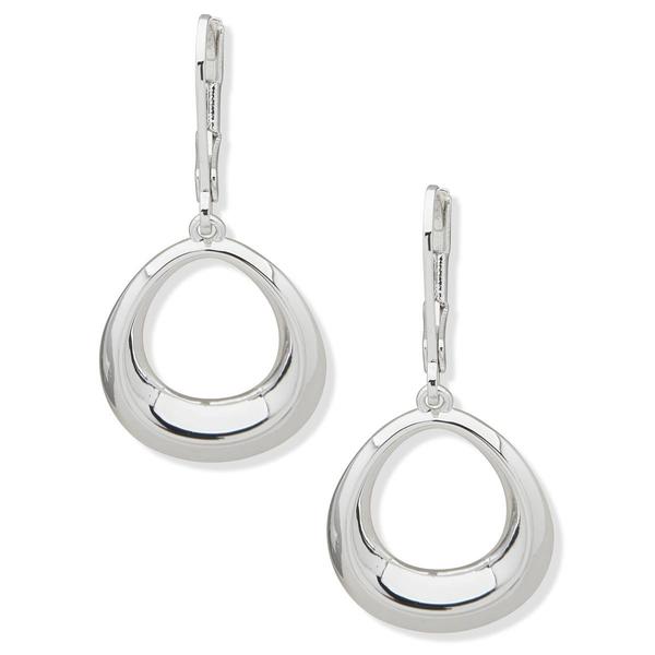 Anne Klein Silver-Tone Puffy Beveled Open Drop Earrings