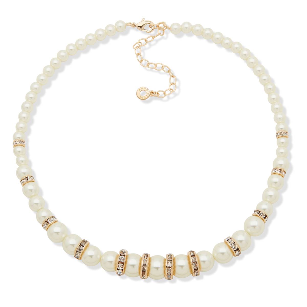 Anne Klein Gold Tone Pearl Crystal Rondel Collar Necklace