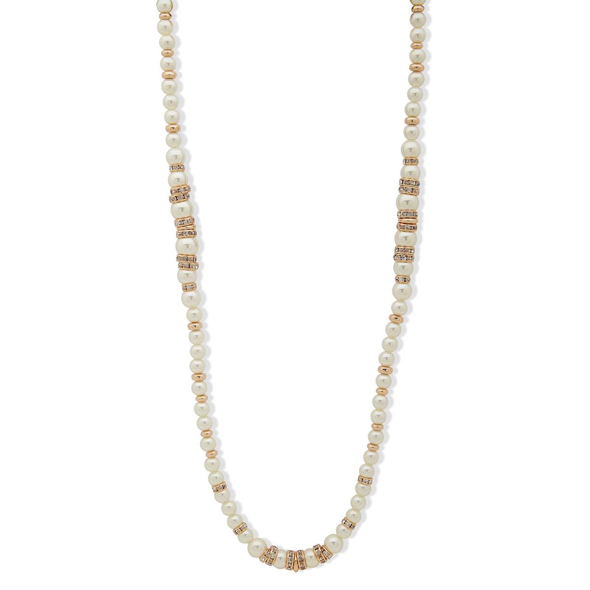 Anne Klein Gold Tone Pearl Stationed Rondel Strand Necklace