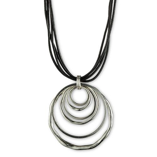 Anne Klein Silver-Tone Leather Pendant Necklace