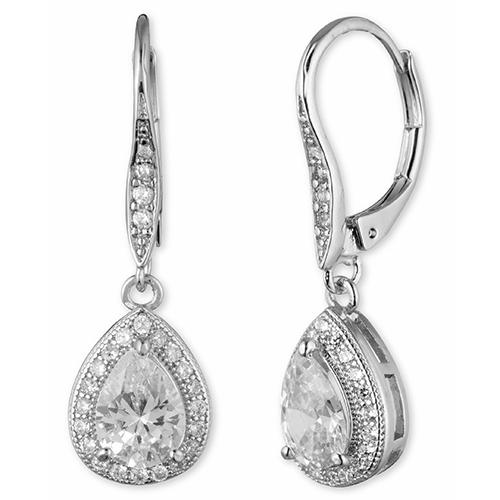 Anne Klein Silver Pear CZ Earrings