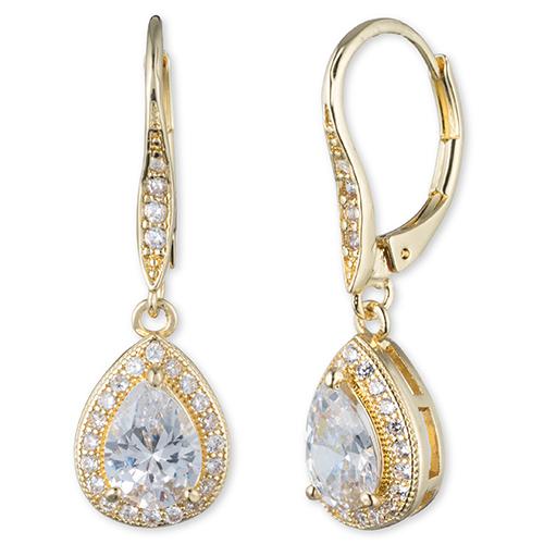 Anne Klein Gold-Tone Pear CZ Earrings