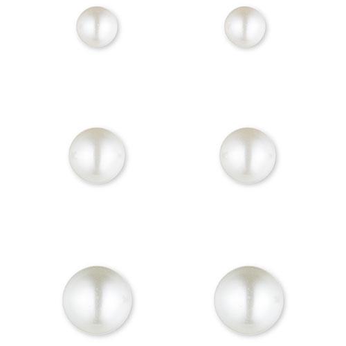 Anne Klein Gold-Tone & White 3pr. Pearl Stud Earrings