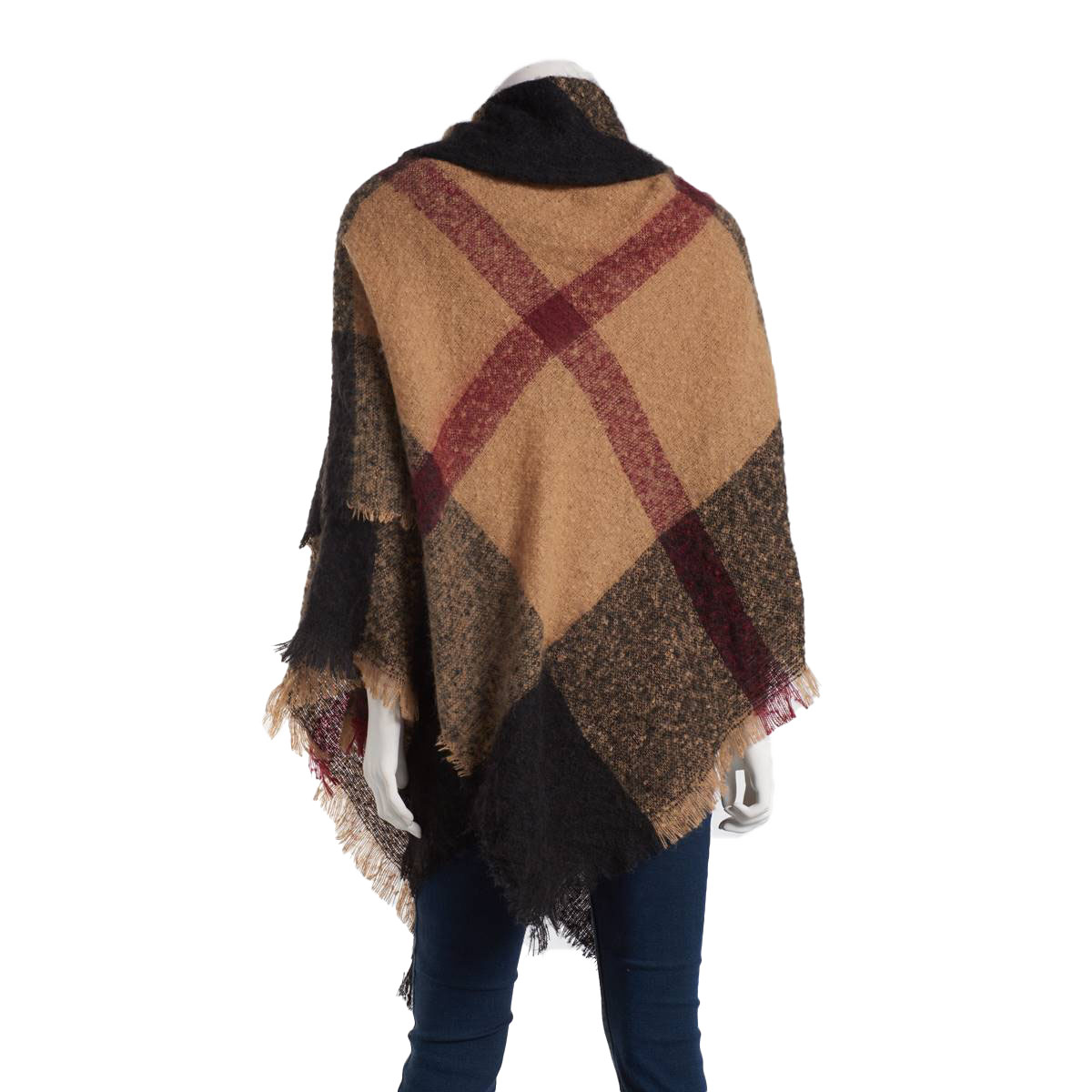 Womens Altare Plaid Cape - Camel/Black