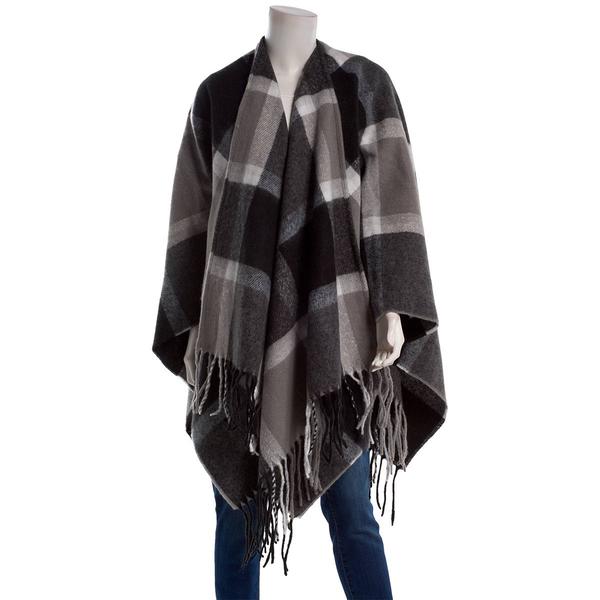 Womens Modena Woven Black & Grey Plaid Ruana