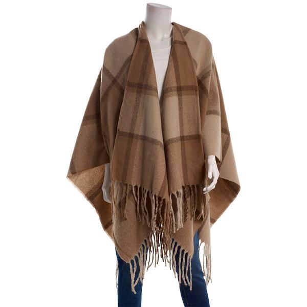 Womens Modena Woven Camel Plaid Ruana