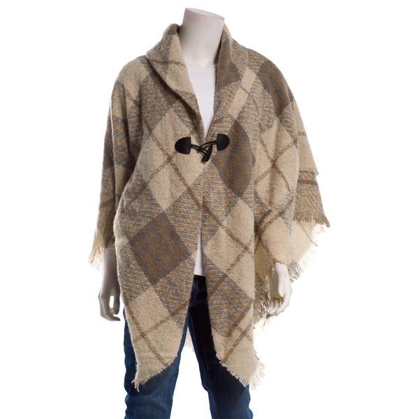 Womens Altare Plaid Cape w/Toggle - Ivory