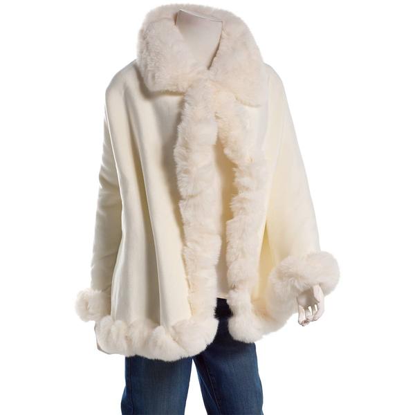 Womens Modena Solid All Over Faux Fur Trim Cape