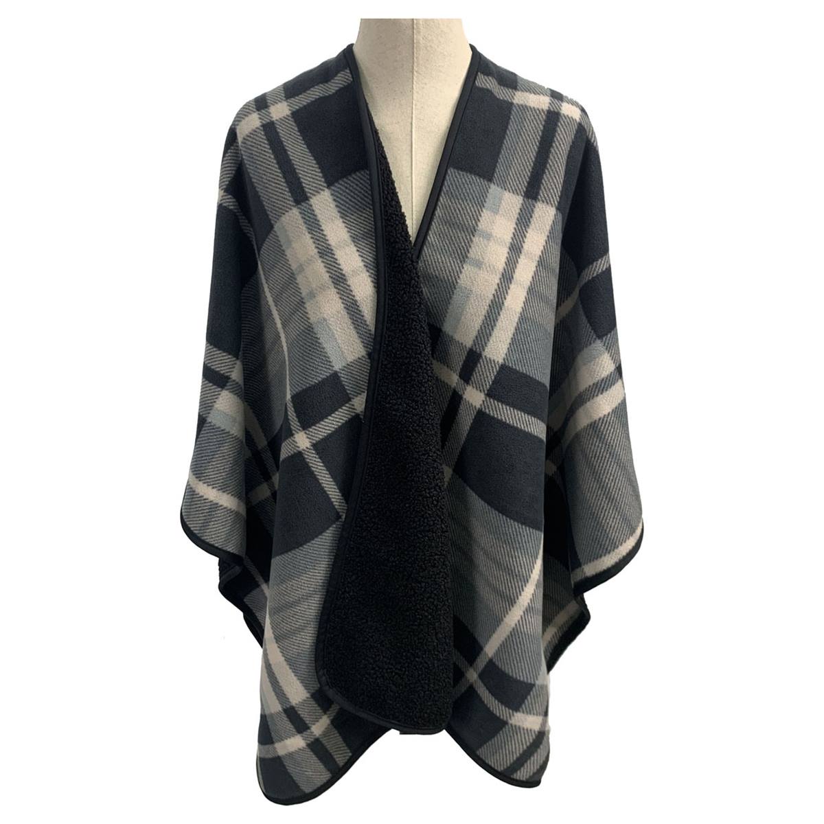 Womens Modena Reversible Plaid Microfleece Ruana