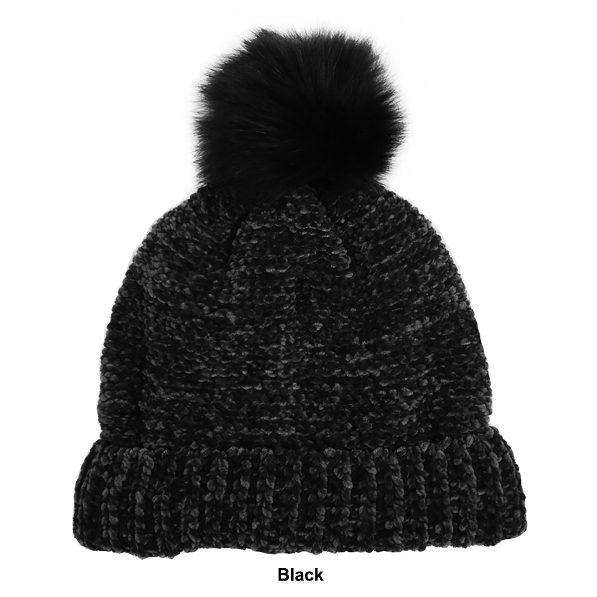 Womens Modena Chenille Ribbed Beanie With Faux Fur Pompom