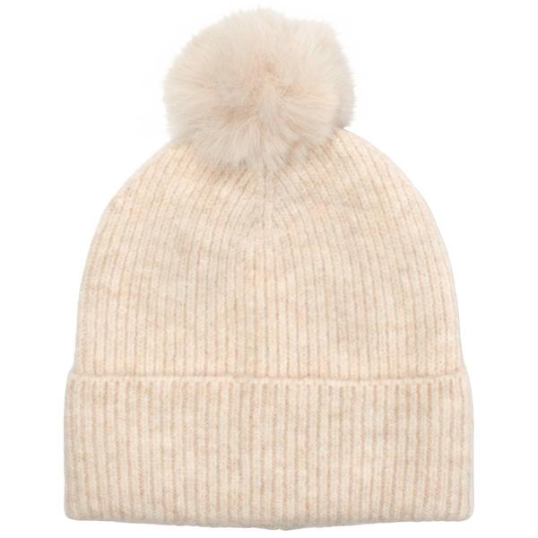 Womens Modena Rib Cuff w/Faux Fur Pom Hat
