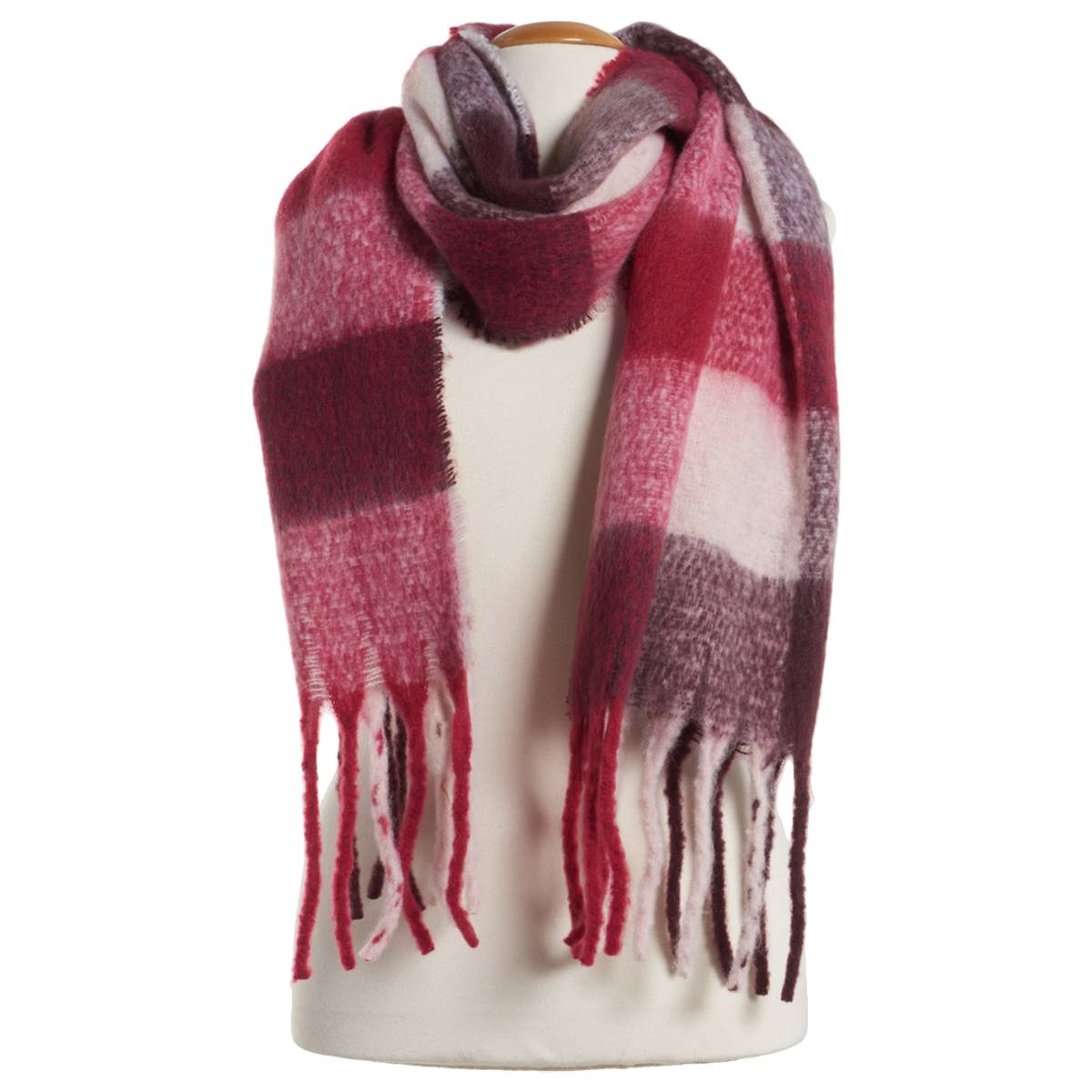 Womens Modena Plaid Brushed Boucle Scarf - Red
