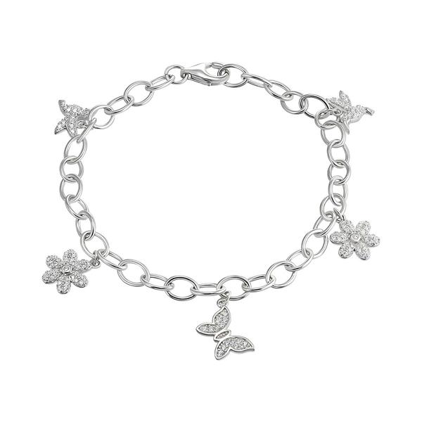 Sterling Silver CZ Charm Link Bracelet