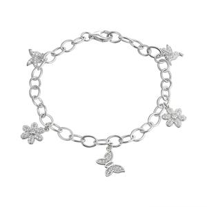 Sterling Silver CZ Charm Link Bracelet