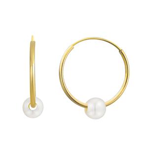 Kids Gold and Cultured Pearl Hoop Earrings