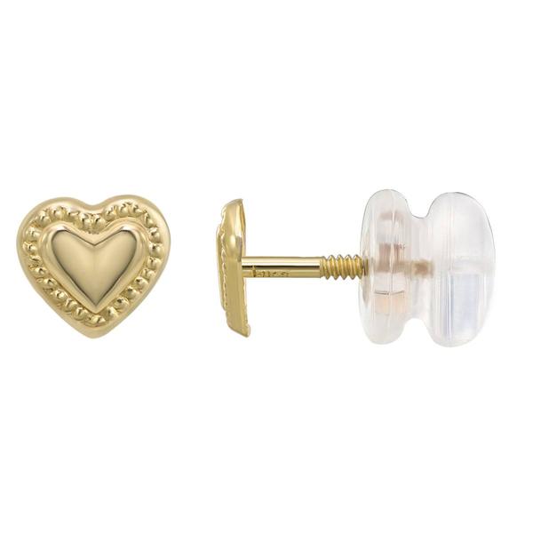 Kids 14kt. Yellow Gold Beaded Edge Heart Stud Earrings