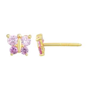 Kids 14kt. Gold & Pink CZ Butterfly Stud Earrings