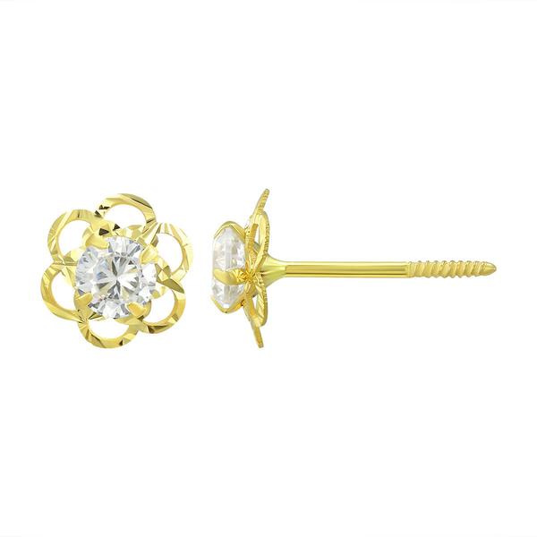 Kids 14kt. Yellow Gold Flower w/ CZ Stud Earrings