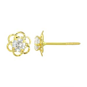 Kids 14kt. Yellow Gold Flower w/ CZ Stud Earrings