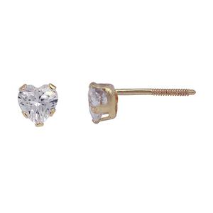 Kids Gold 4mm CZ Heart Stud Screw Back Earrings