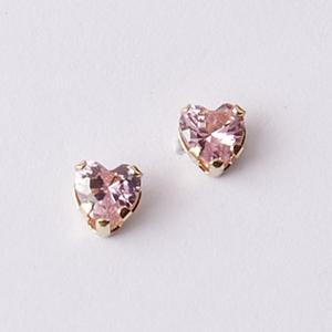 Kids Gold 14kt. Pink CZ 4mm Heart Earrings
