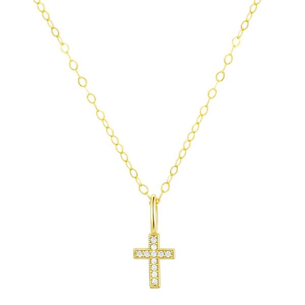 10kt. Gold Mini CZ Cross Pendant Necklace
