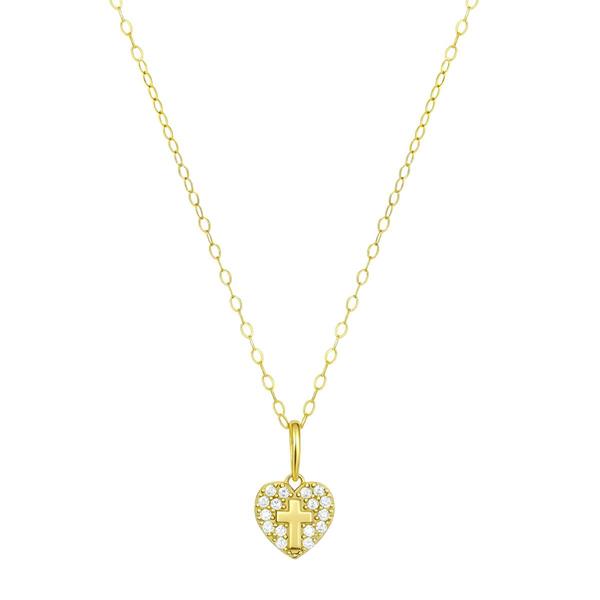 10kt. Gold CZ Heart Cross Pendant Necklace