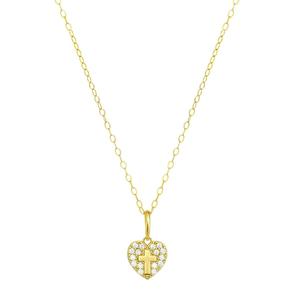10kt. Gold CZ Heart Cross Pendant Necklace