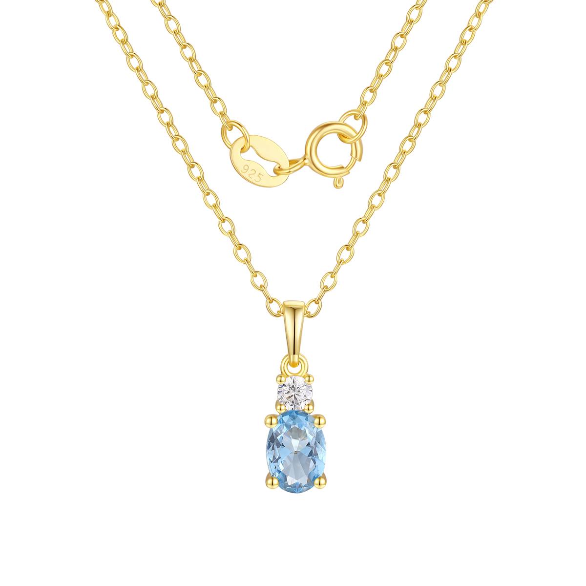 March Birthstone Simulated Aquamarine & CZ Pendant Necklace