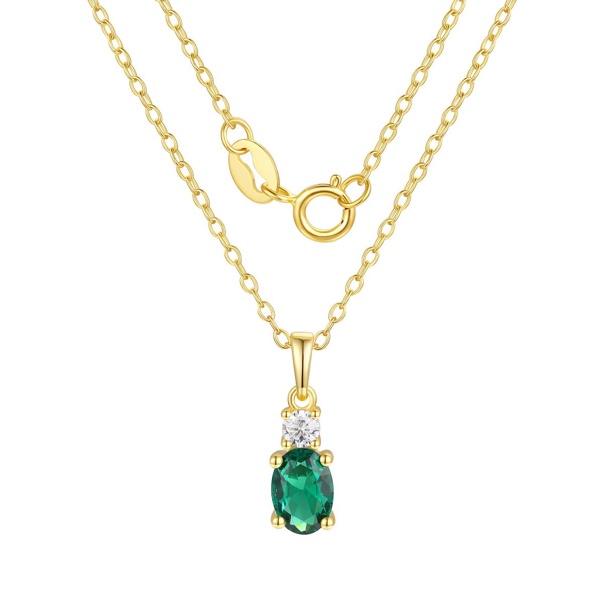 May Birthstone Simulated Emerald & CZ Pendant