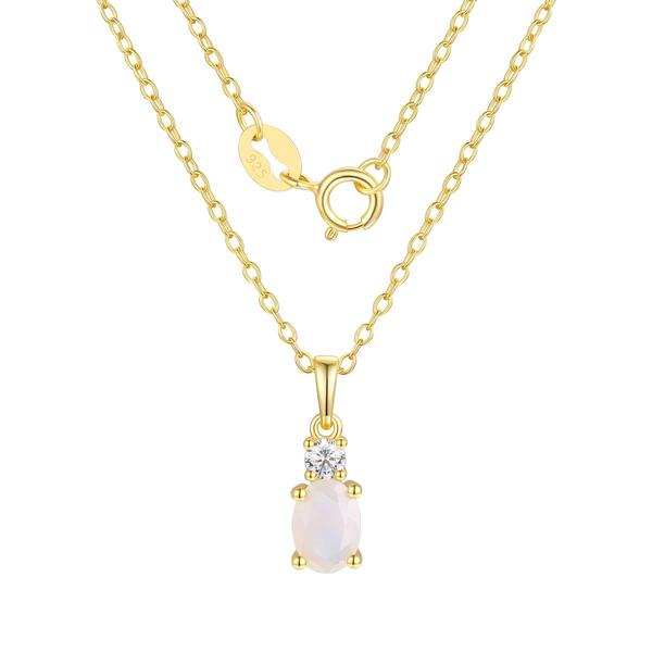 October Birthstone Simulated Opal & CZ Pendant