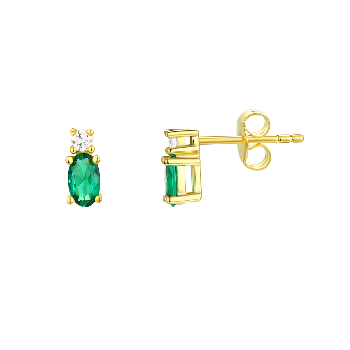 Oval Simulated Emerald May Birthstone Stud Earrings