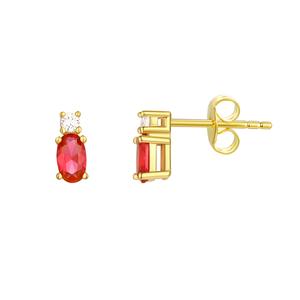 Oval Simulated Ruby July Birthstone Stud Earrings