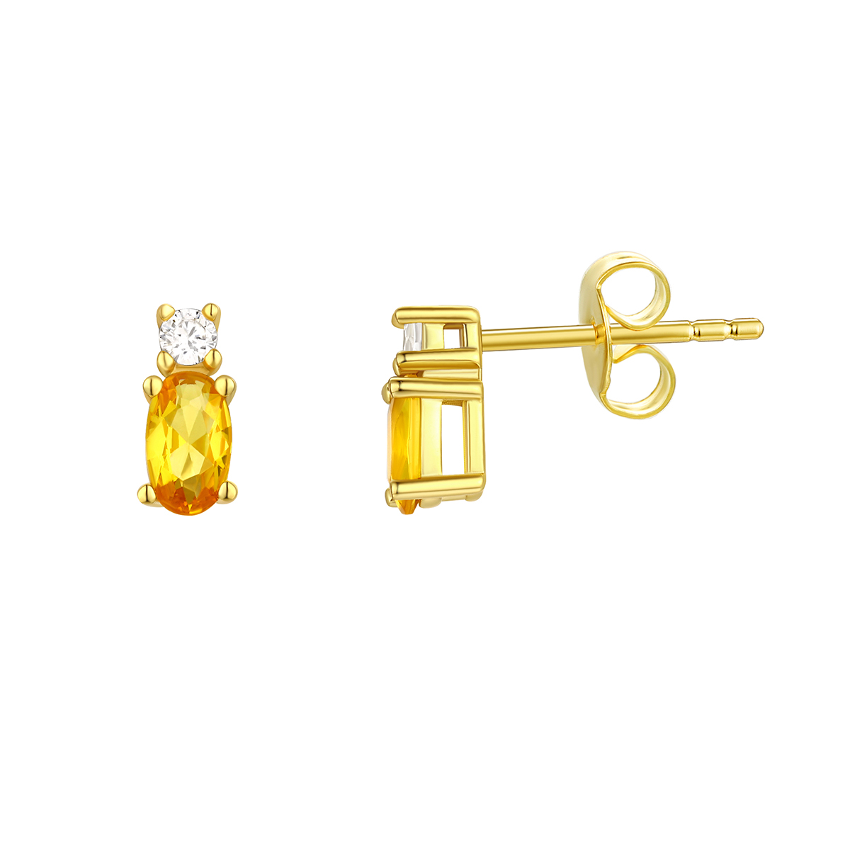 Oval Simulated Citrine November Birthstone Stud Earrings