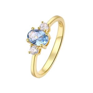 Simulated Aquamarine Birthstone & CZ Ring