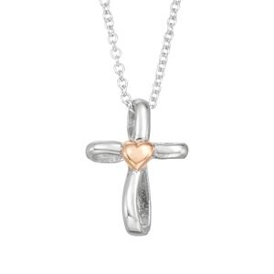 Kids Sterling Silver Cross Pendant Necklace with Gold Heart