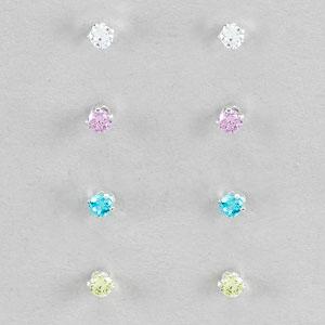 Kids 4pr. Sterling Silver CZ Earrings