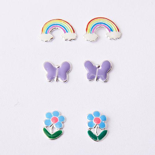 Kids 3pr. Enamel Stud Multi Earrings Set