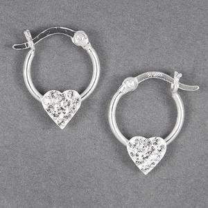 Kids Sterling Silver Clear Crystal Heart Hoop Earrings