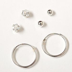 Kids Sterling Silver 3pr. Stud & Hoop Earrings Set