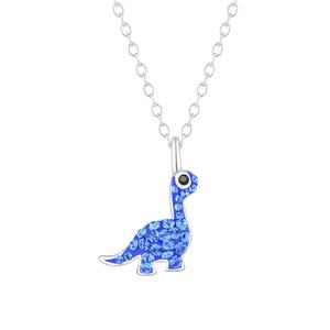 Sterling Silver Sapphire Crystal Dinosaur Pendant Necklace
