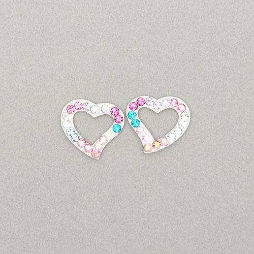 Kids Sterling Silver & Multi-Color Crystal Heart Stud Earrings