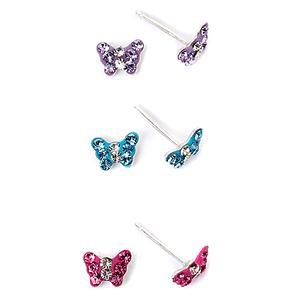 Kids Sterling Silver 3pr. Crystal Butterfly Earrings Set