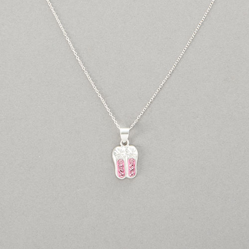 Kids Sterling Silver Ballet Slipper & Pink Crystal Pendant